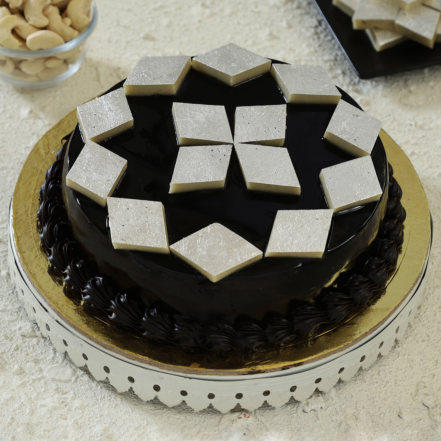 Chocolate Cake With Kaju Katli